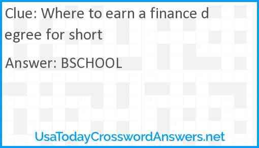 Where to earn a finance degree for short Answer