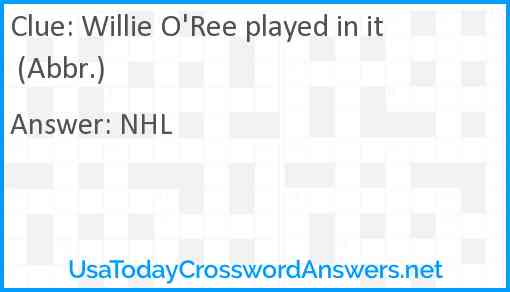 Willie O'Ree played in it (Abbr.) Answer