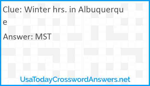 Winter hrs. in Albuquerque Answer