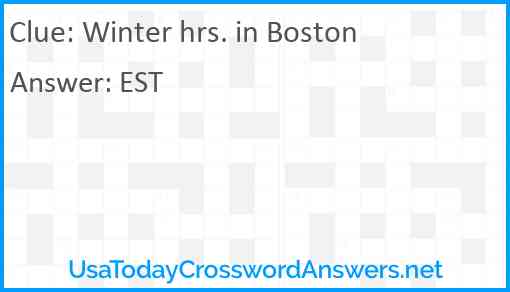 Winter hrs. in Boston Answer