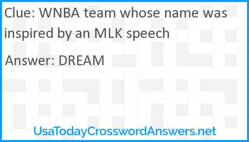 WNBA team whose name was inspired by an MLK speech Answer