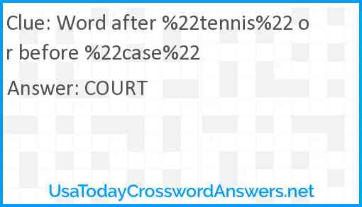 Word after %22tennis%22 or before %22case%22 Answer