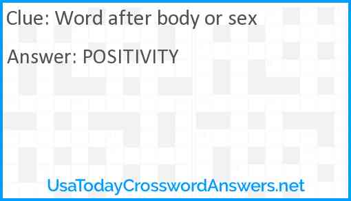 Word after body or sex Answer
