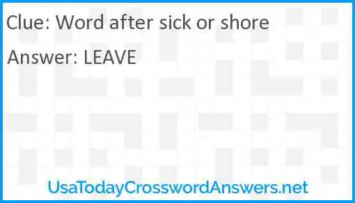 Word after sick or shore Answer