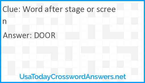 Word after stage or screen Answer