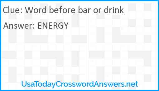 Word before bar or drink Answer