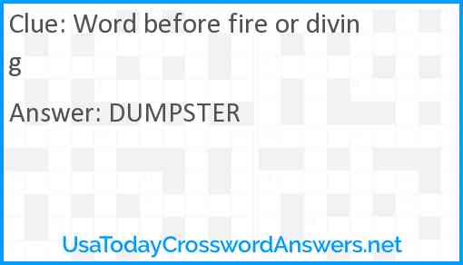 Word before fire or diving Answer