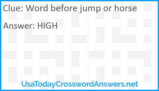 Word before jump or horse Answer