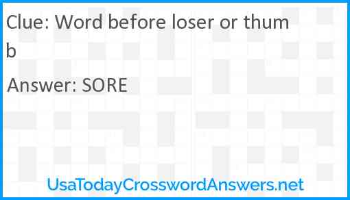 Word before loser or thumb Answer