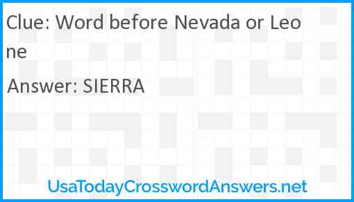 Word before Nevada or Leone Answer