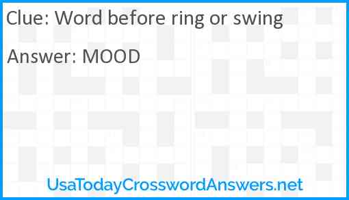 Word before ring or swing Answer