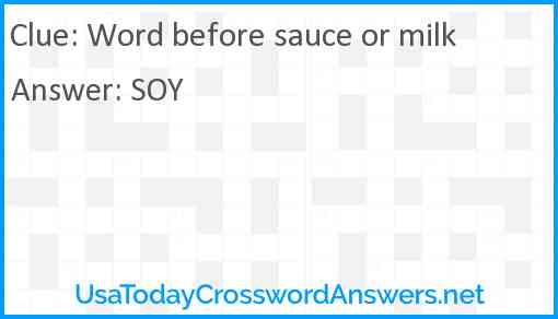Word before sauce or milk Answer