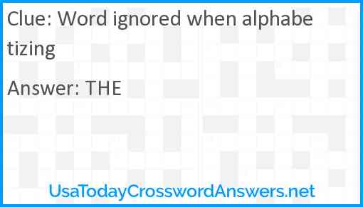 Word ignored when alphabetizing Answer