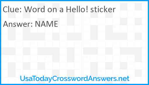 Word on a Hello! sticker Answer