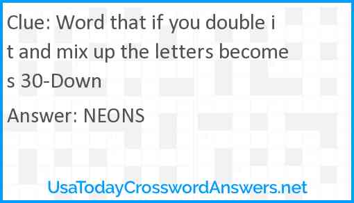 Word that if you double it and mix up the letters becomes 30-Down Answer