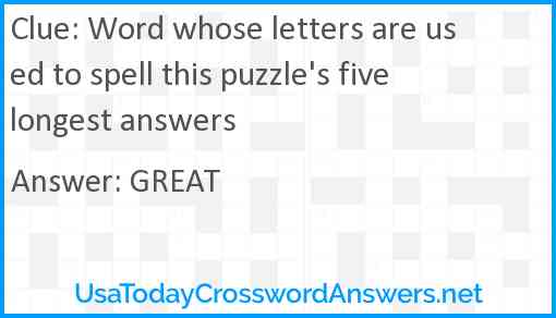 Word whose letters are used to spell this puzzle's five longest answers Answer