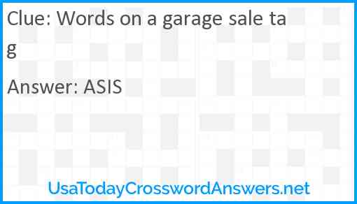 Words on a garage sale tag Answer