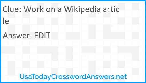 Work on a Wikipedia article Answer