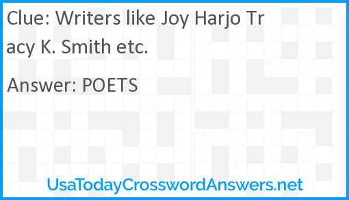 Writers like Joy Harjo Tracy K. Smith etc. Answer