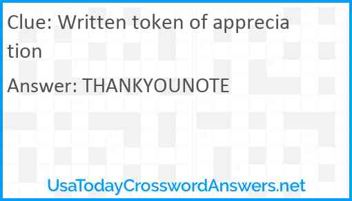 Written token of appreciation Answer