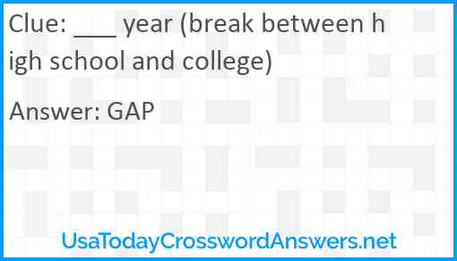 ___ year (break between high school and college) Answer