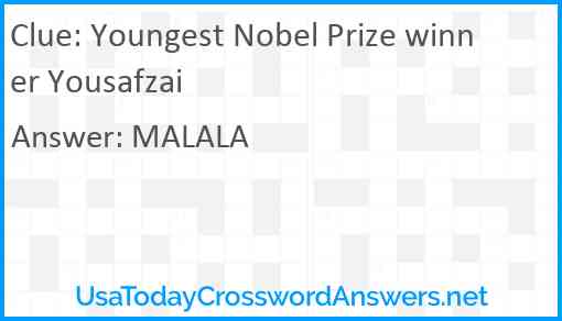 Youngest Nobel Prize winner Yousafzai Answer