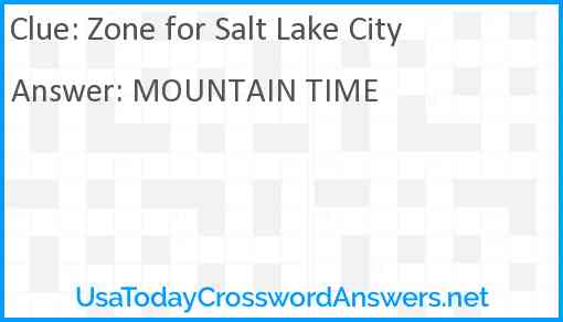 Zone for Salt Lake City Answer